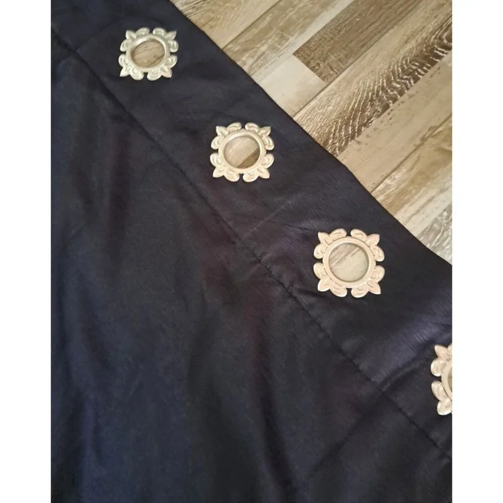 Black Curtain Panel One Piece Polyester Gothic Silver Rod Holes Goth Punk 82x53